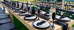 Black Cutlery, Underplates  and Glasses